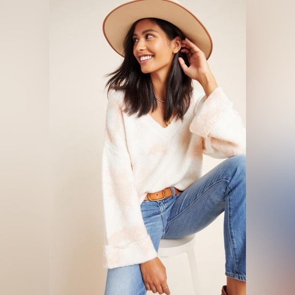 Anthropologie Maggie Bell Sleeve Boxy Cut V Neck Oversized Tie Dye Sweater - Picture 2 of 11